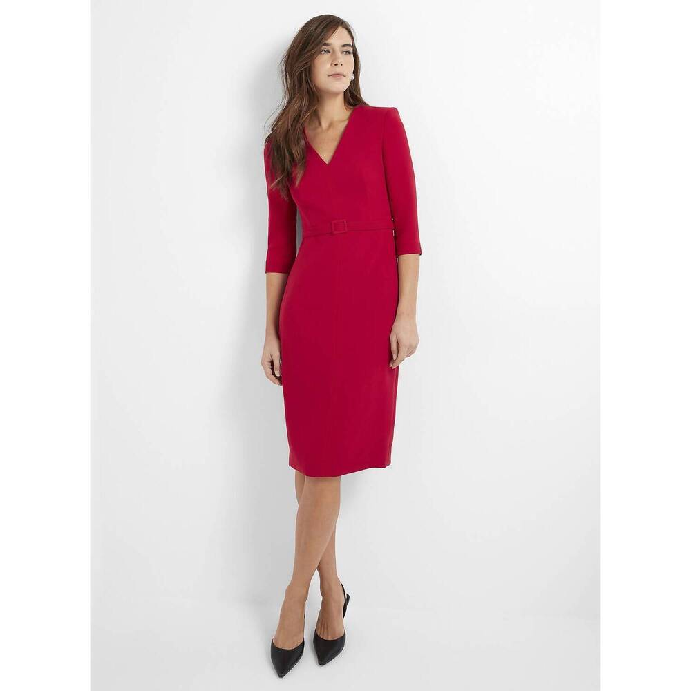 NEW JUDITH & CHARLES ora plunging neckline midi dress in deep red